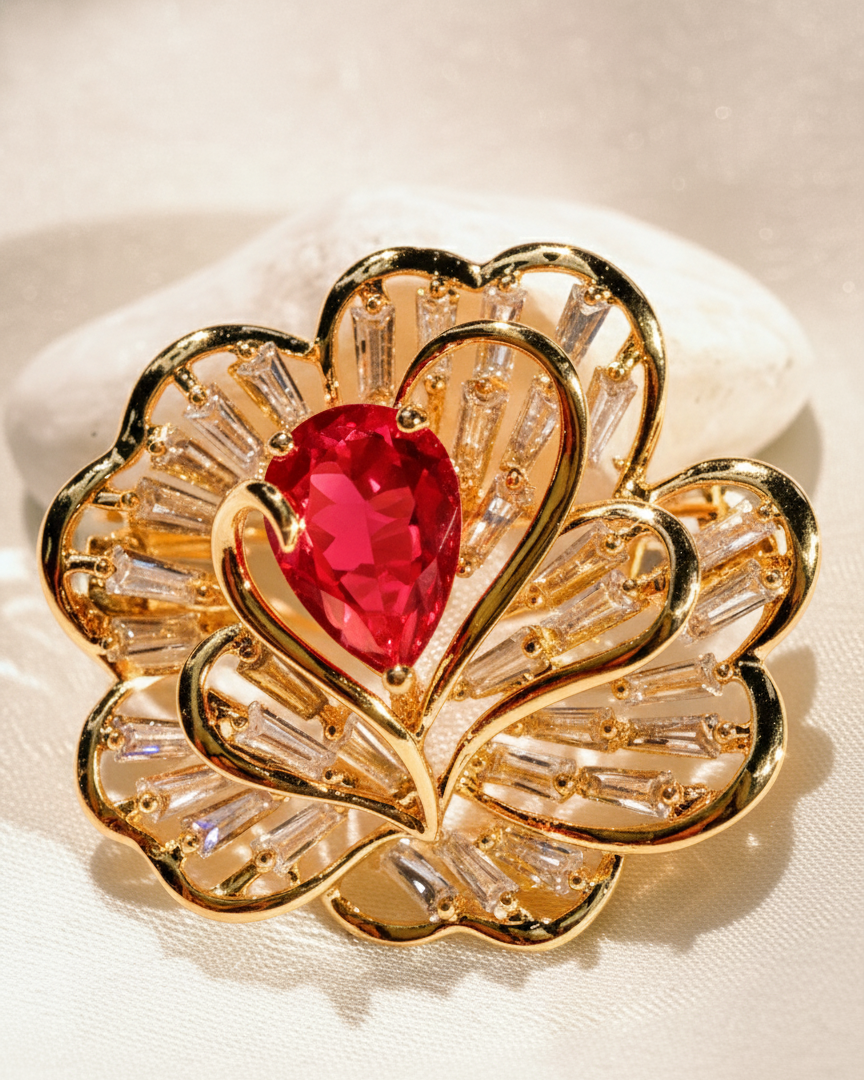 Cài áo hoa đính pha lê ruby thời trang Hity