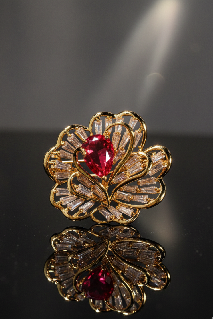 Cài áo hoa đính pha lê ruby thời trang Hity