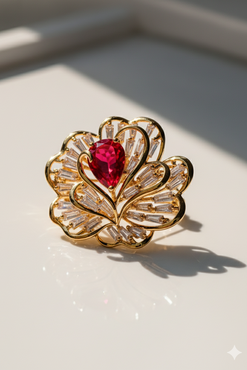 Cài áo hoa đính pha lê ruby thời trang Hity