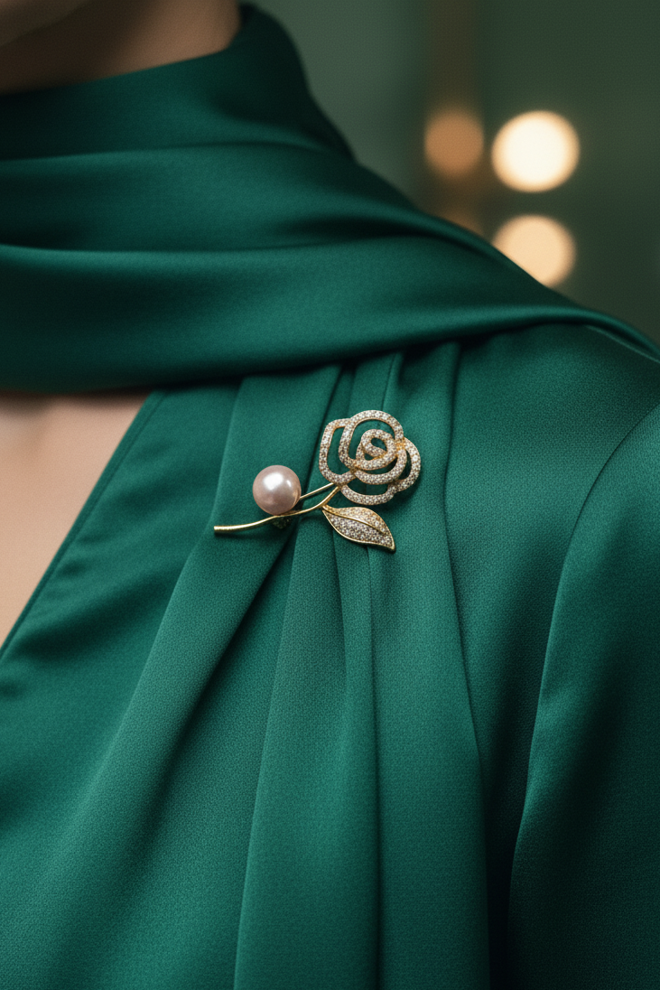 Cài áo hoa trà đính ngọc trai baroque thời trang Hity