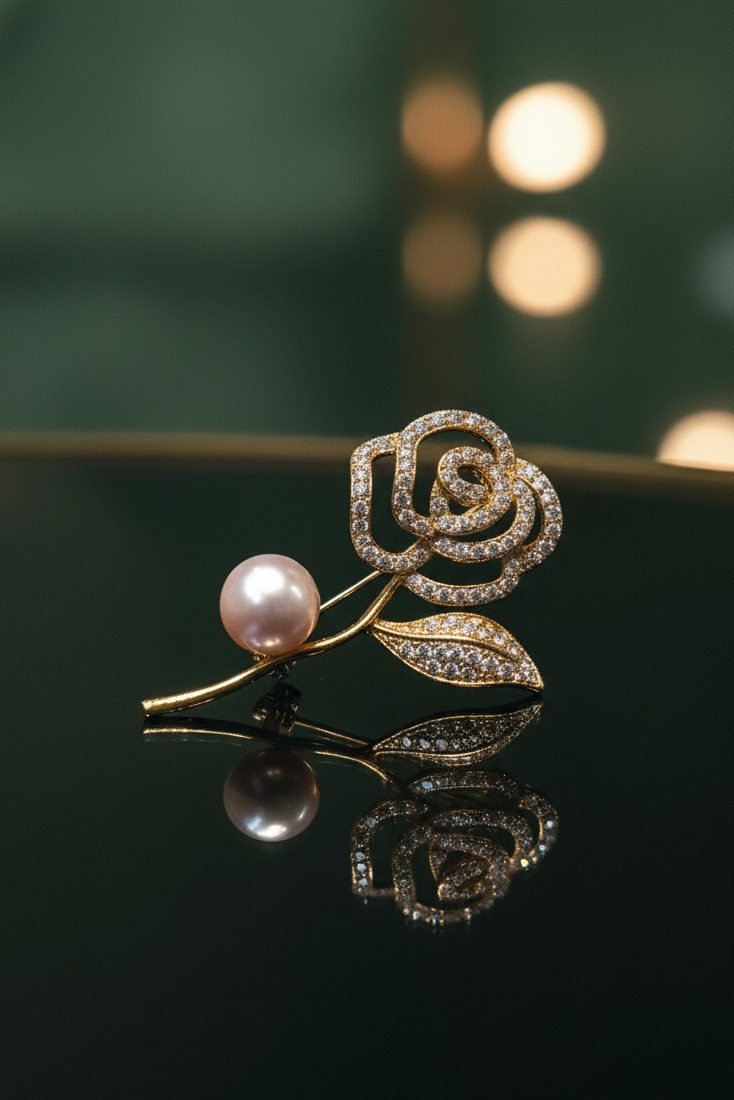 Cài áo hoa trà đính ngọc trai baroque thời trang Hity