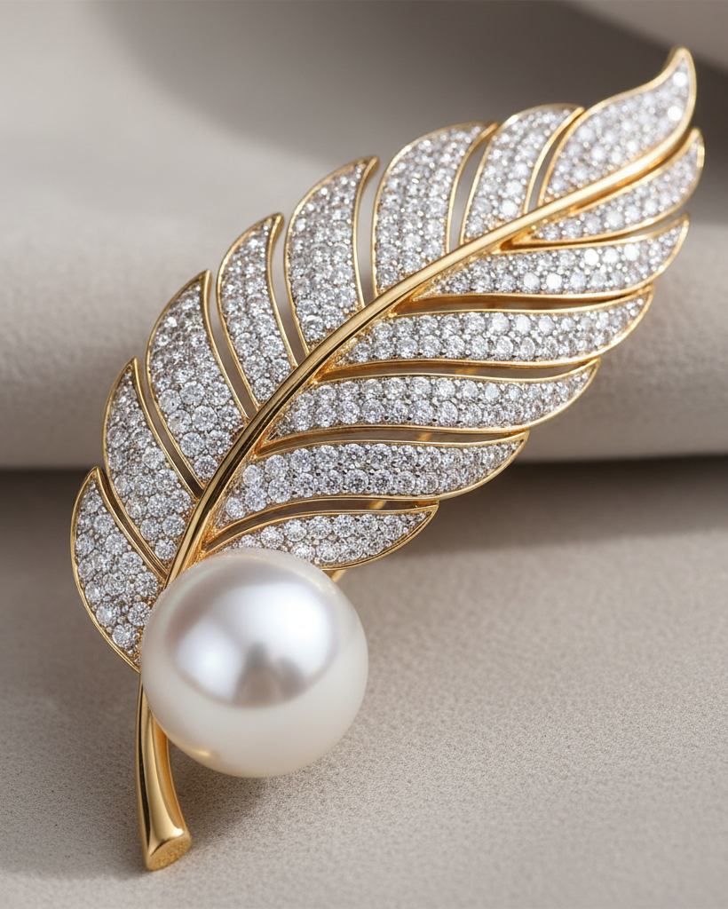 Cài áo lông vũ đính ngọc trai baroque thời trang Hity