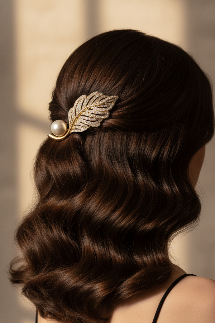 Cài áo lông vũ đính ngọc trai baroque thời trang Hity