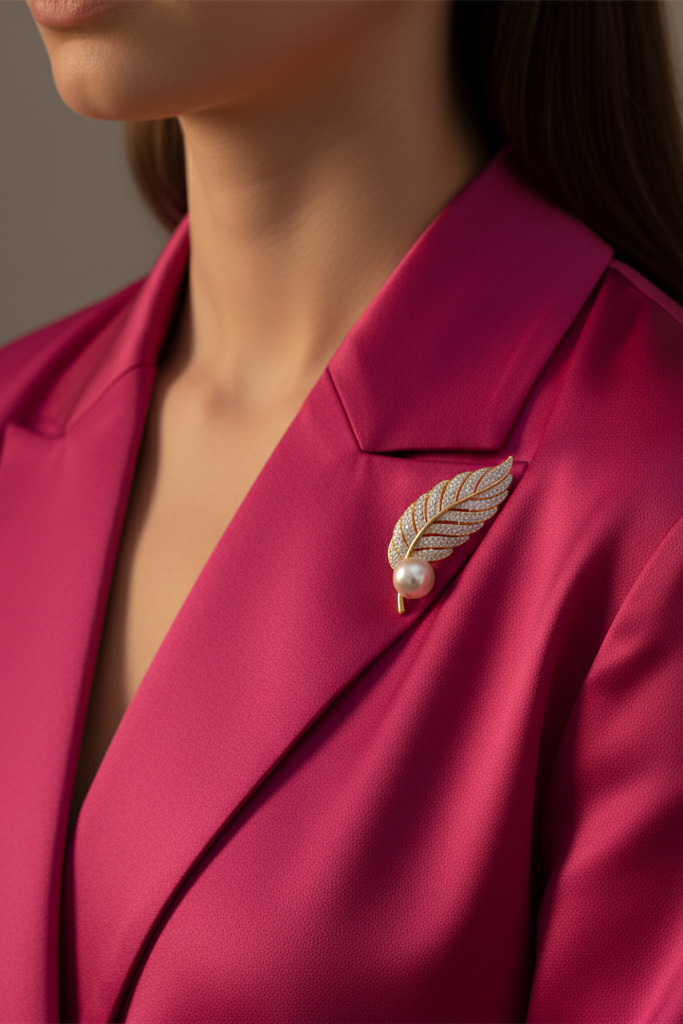 Cài áo lông vũ đính ngọc trai baroque thời trang Hity