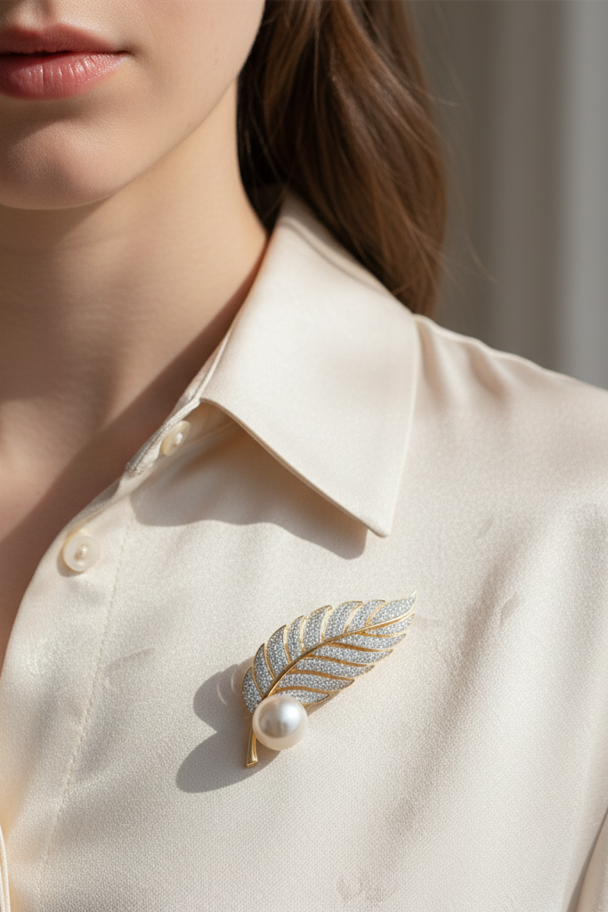Cài áo lông vũ đính ngọc trai baroque thời trang Hity