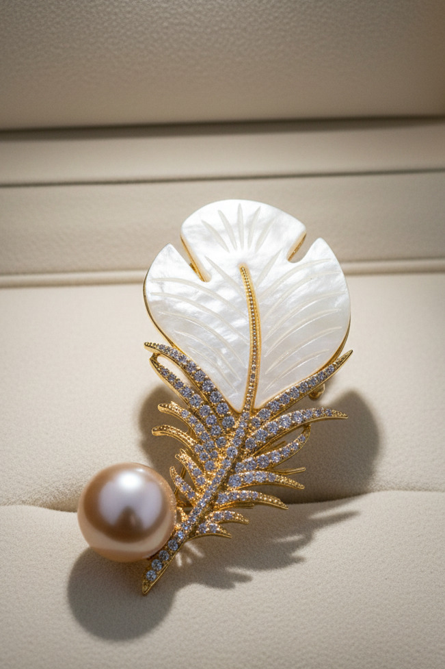 Cài áo xà cừ đính ngọc trai baroque thời trang Hity