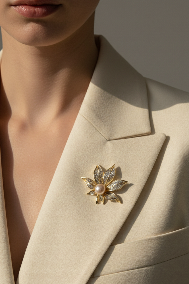 Cài áo vest đính ngọc trai baroque thời trang Hity