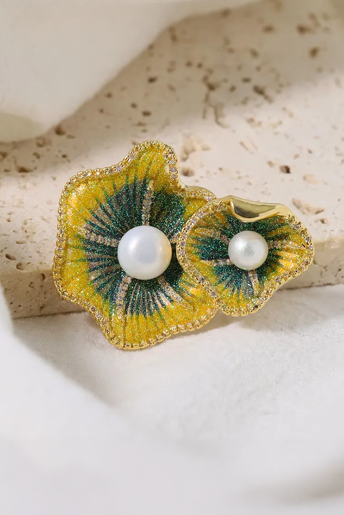 Cài áo lá sen đính ngọc trai baroque thời trang Hity