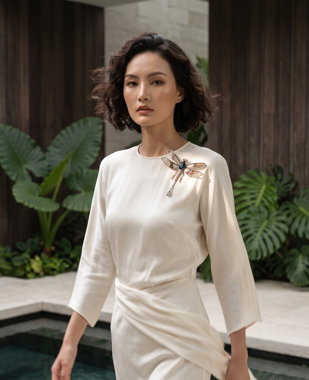Cài áo chuồn chuồn đính pha lê đen Thời trang Hity