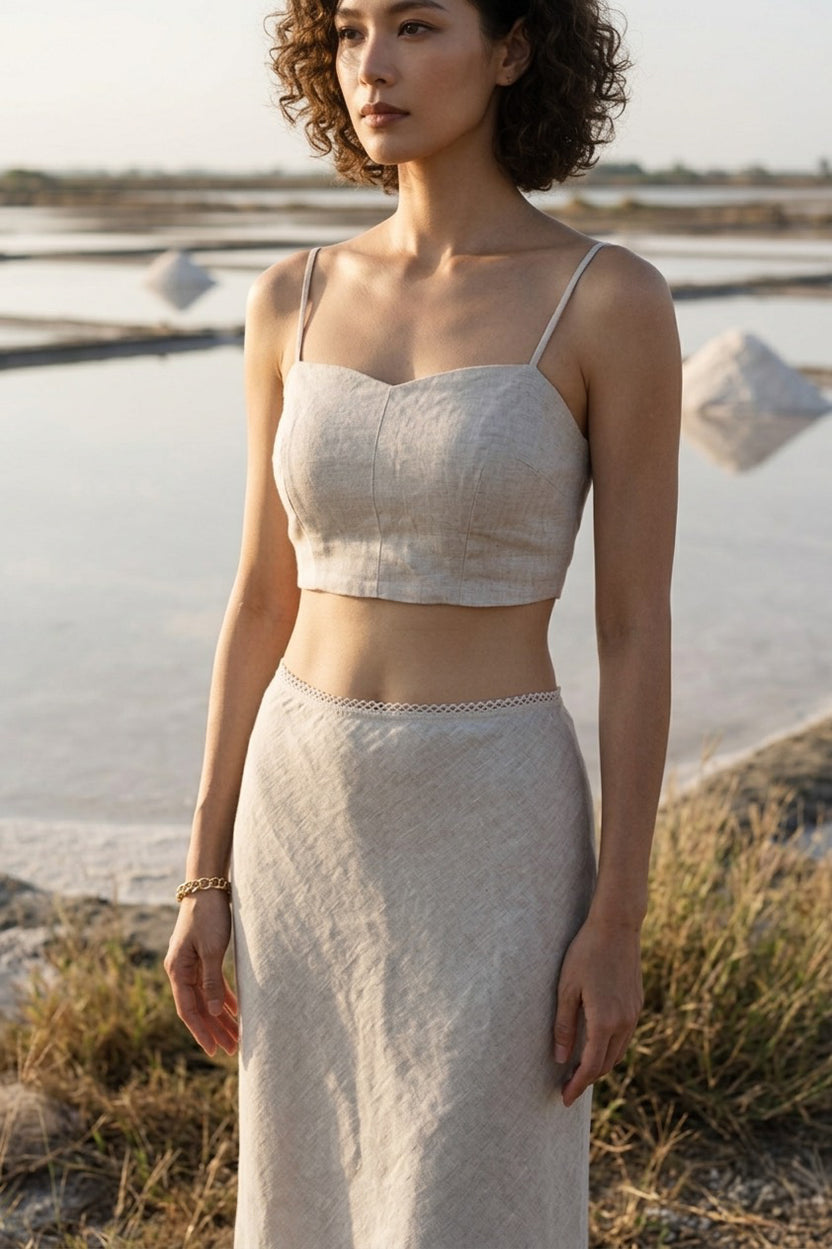 Chân váy midi đuôi cá linen muối tiêu thời trang Hity