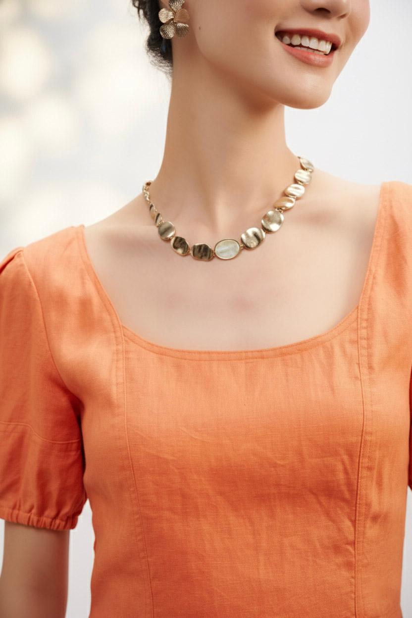 Đầm ôm chữ A linen cam thời trang Hity