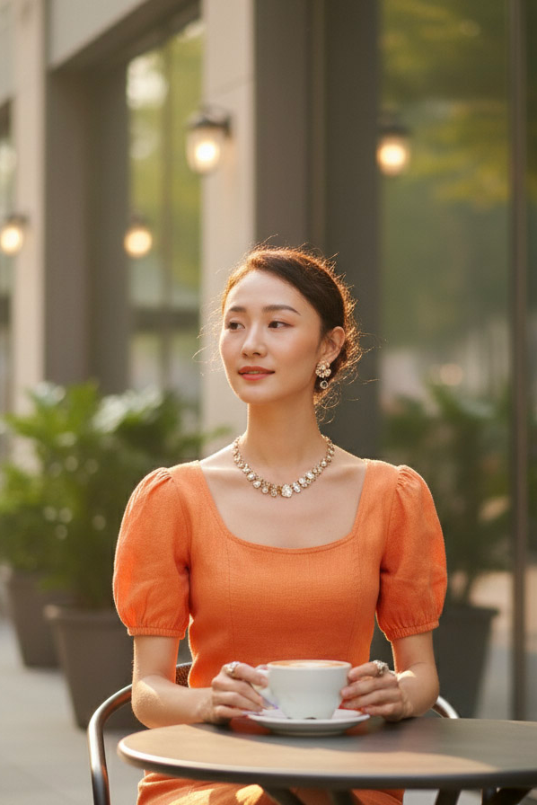 Đầm ôm chữ A linen cam thời trang Hity