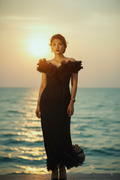 Đầm maxi trễ vai đi tiệc organza đen thời trang Hity