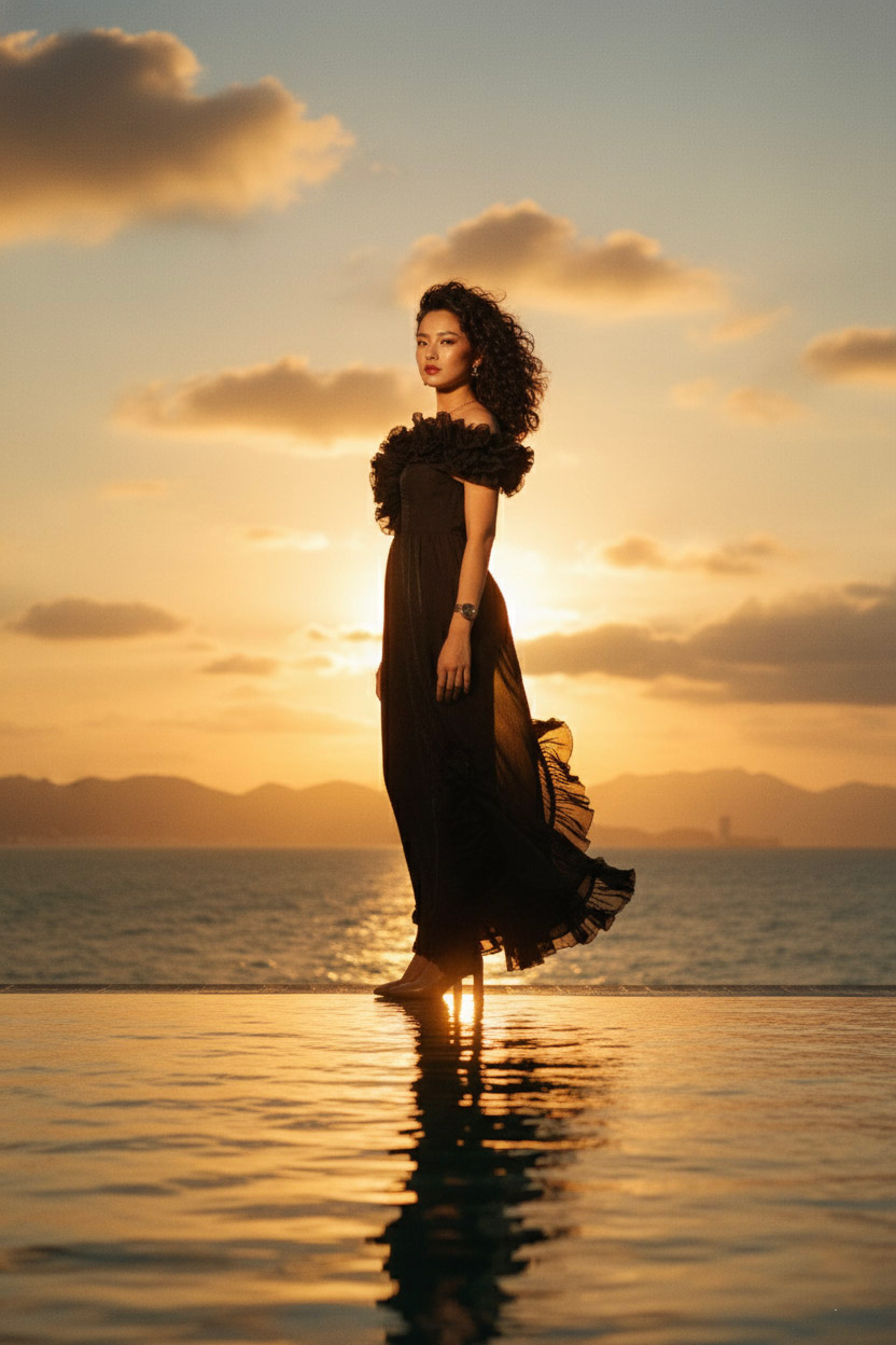 Đầm maxi trễ vai đi tiệc organza đen thời trang Hity