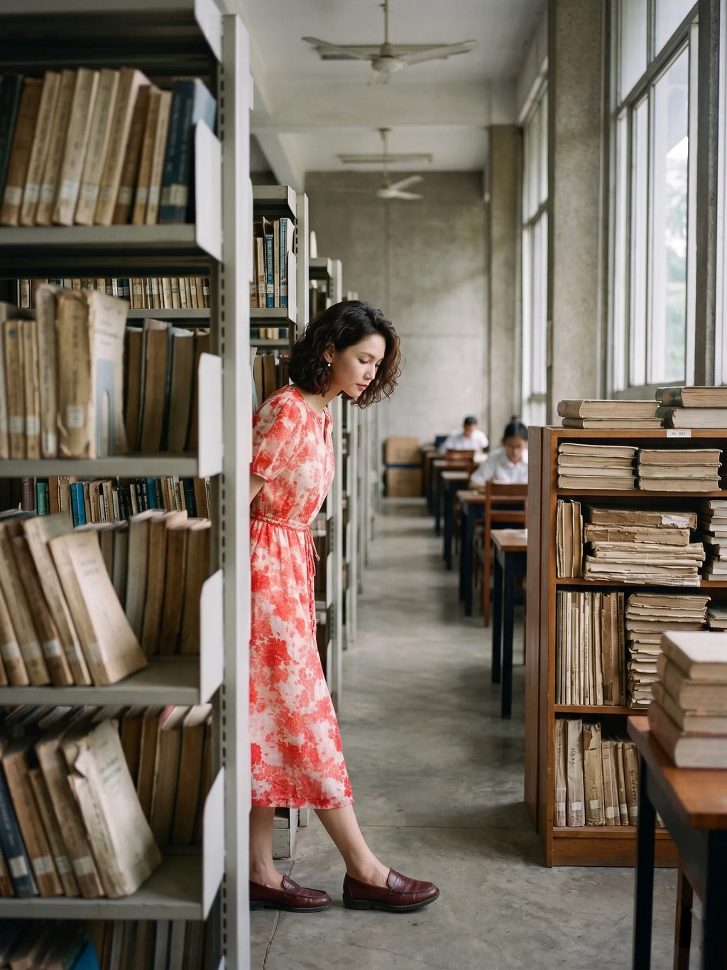 Đầm hoa thắt eo vải gai xanh ramie thời trang Hity