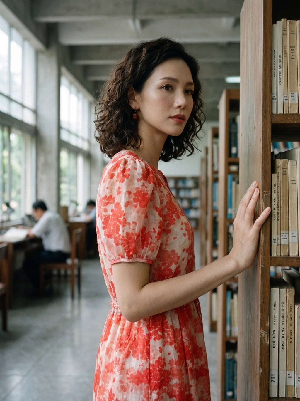 Đầm hoa thắt eo vải gai xanh ramie thời trang Hity