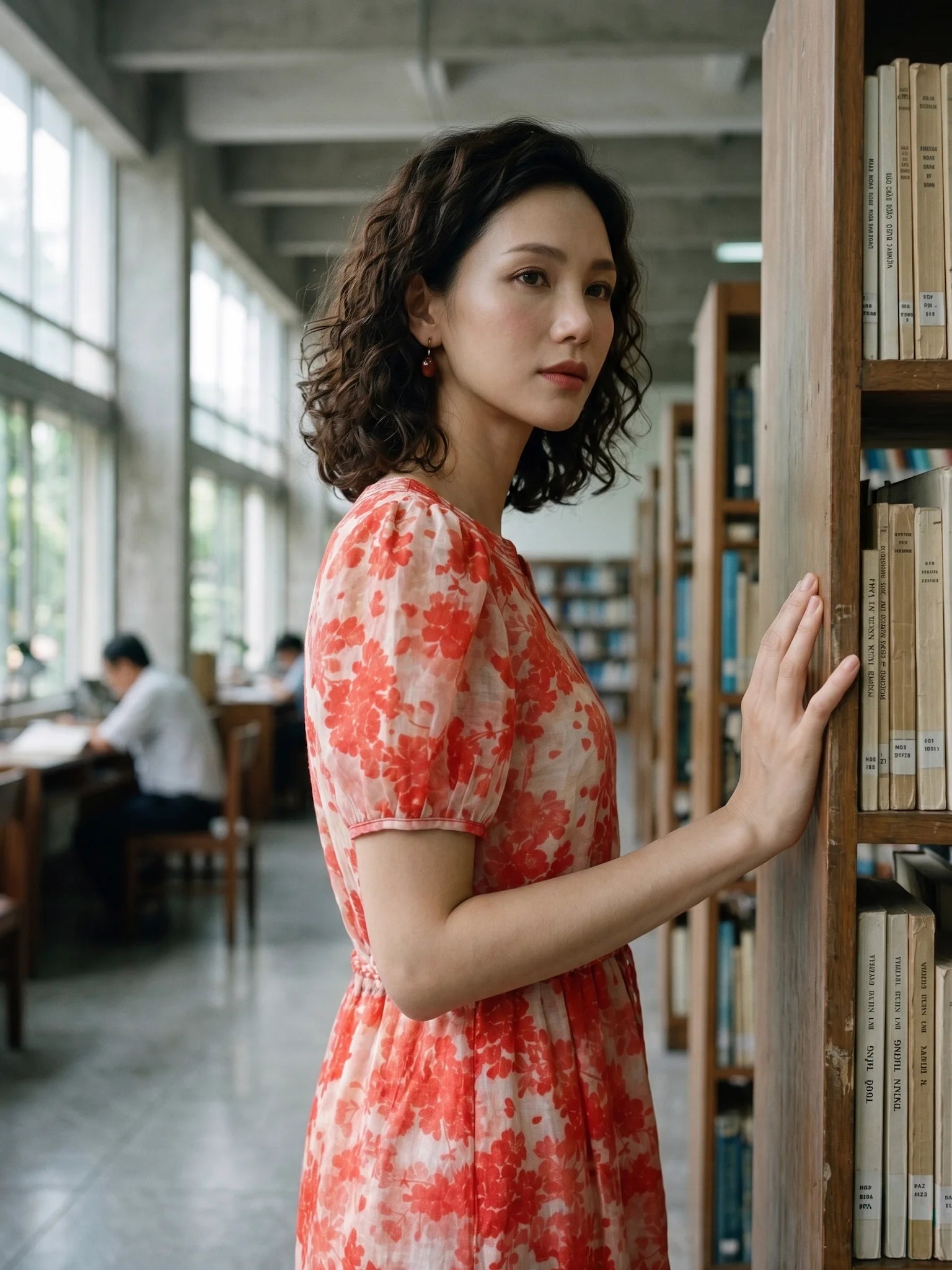 Đầm hoa thắt eo vải gai xanh ramie thời trang Hity
