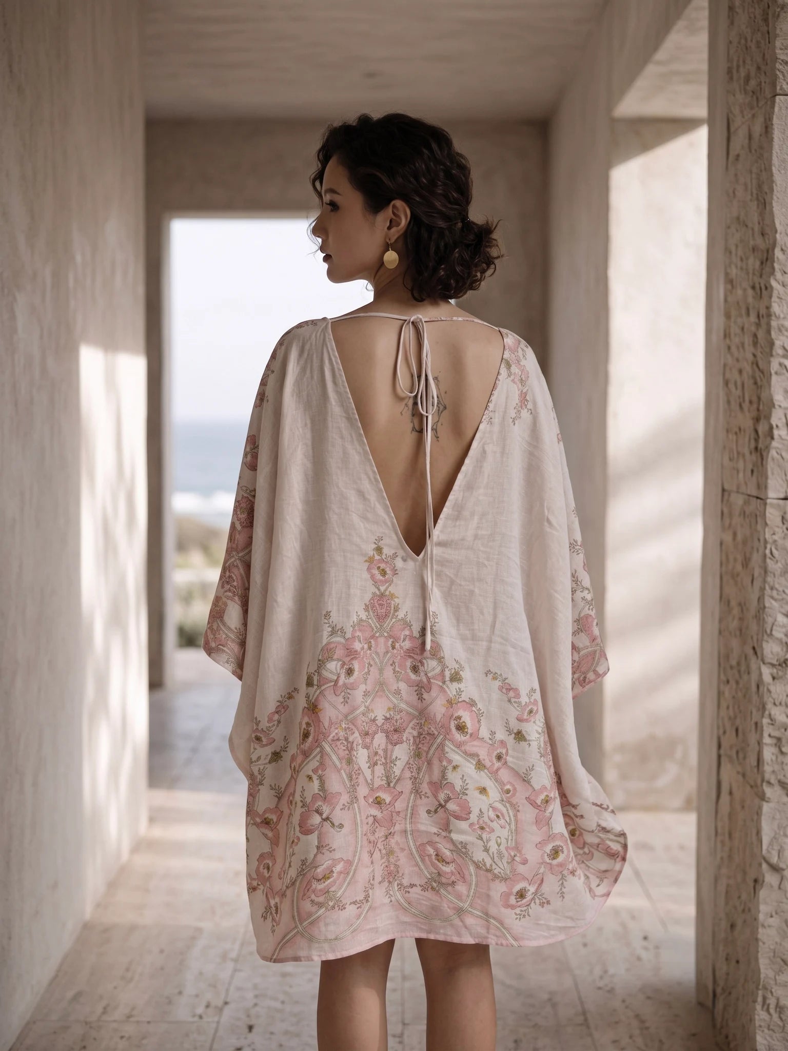 Đầm cánh dơi kaftan linen in hoa thời trang Hity