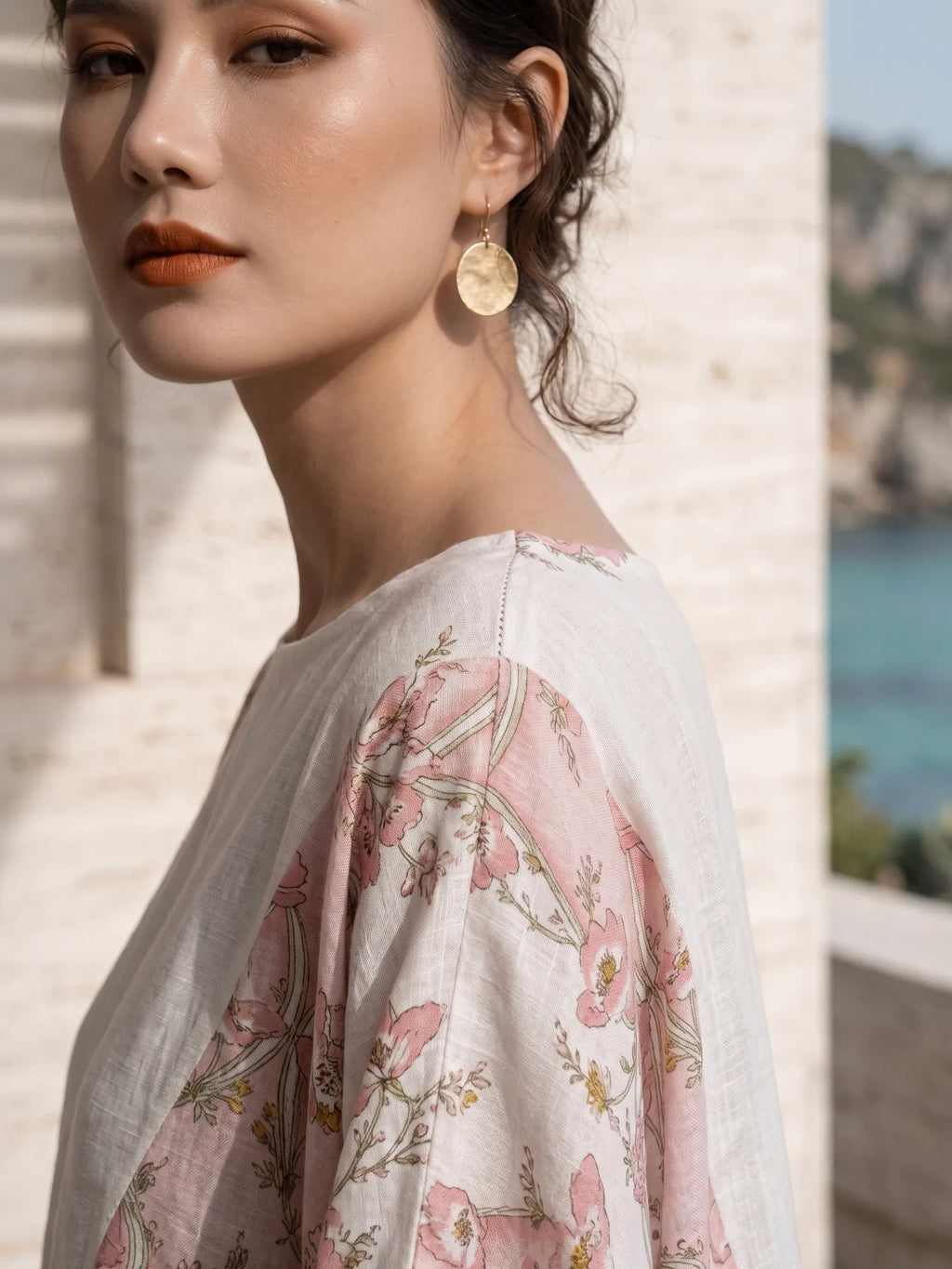 Đầm cánh dơi kaftan linen in hoa thời trang Hity