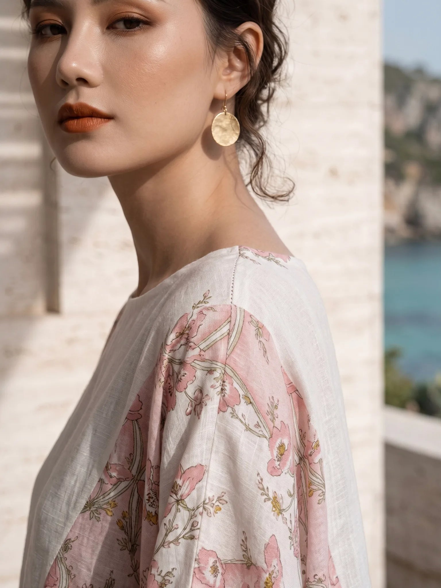 Đầm cánh dơi kaftan linen in hoa thời trang Hity