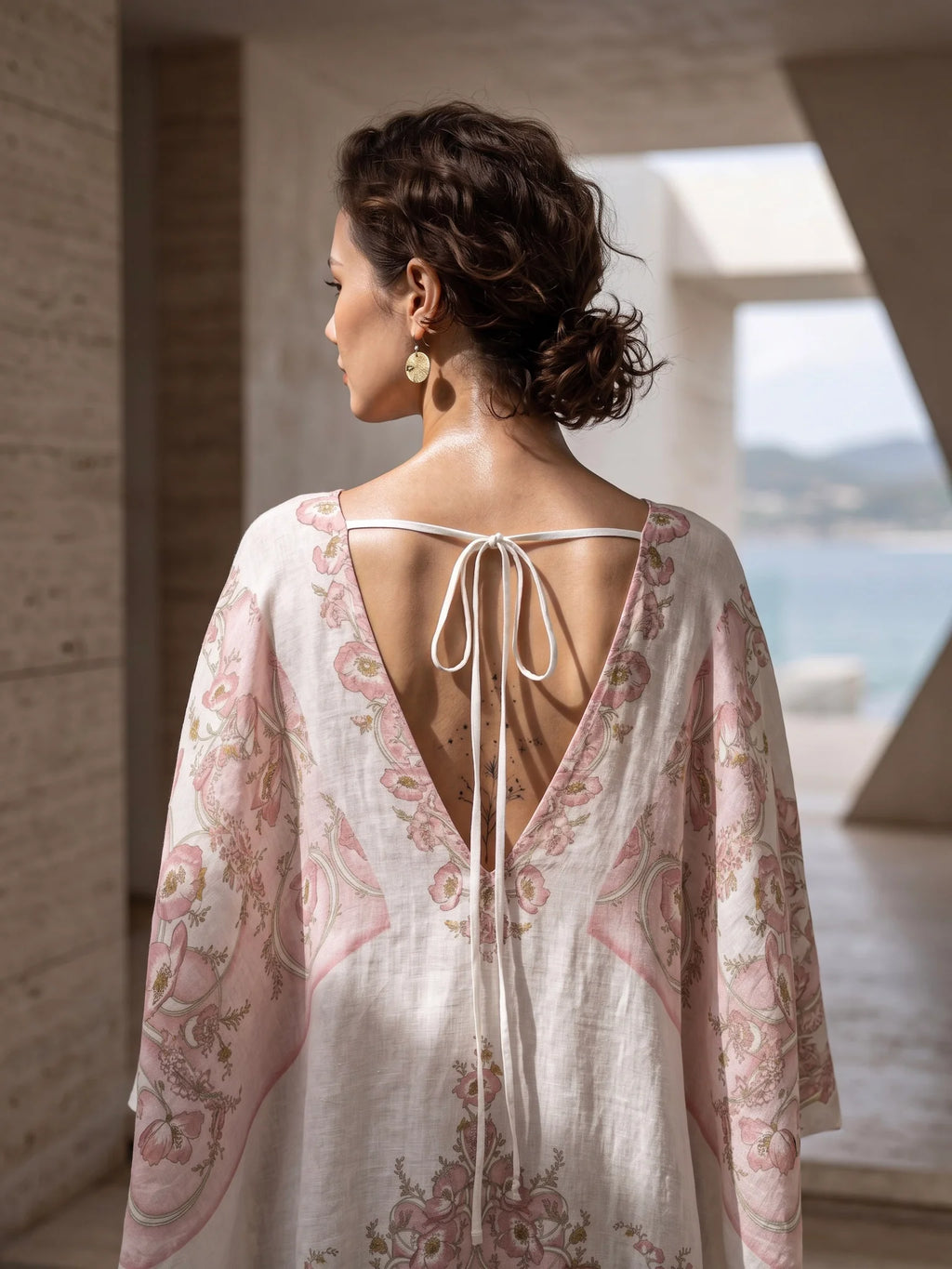 Đầm cánh dơi kaftan linen in hoa thời trang Hity