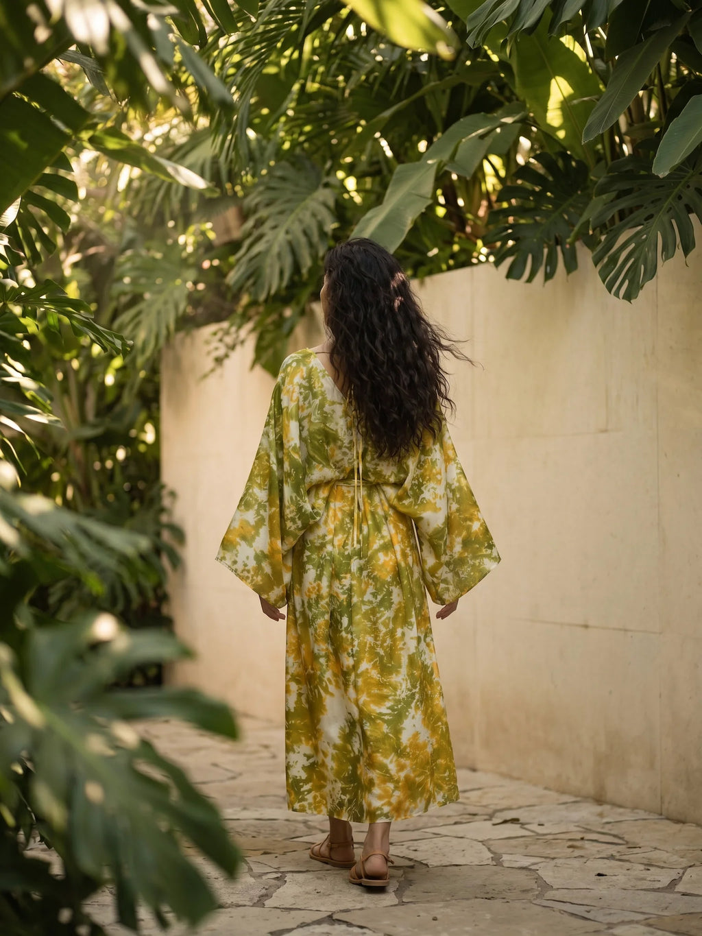 Đầm kaftan lụa tơ tằm nhuộm loang tie-dye thời trang Hity