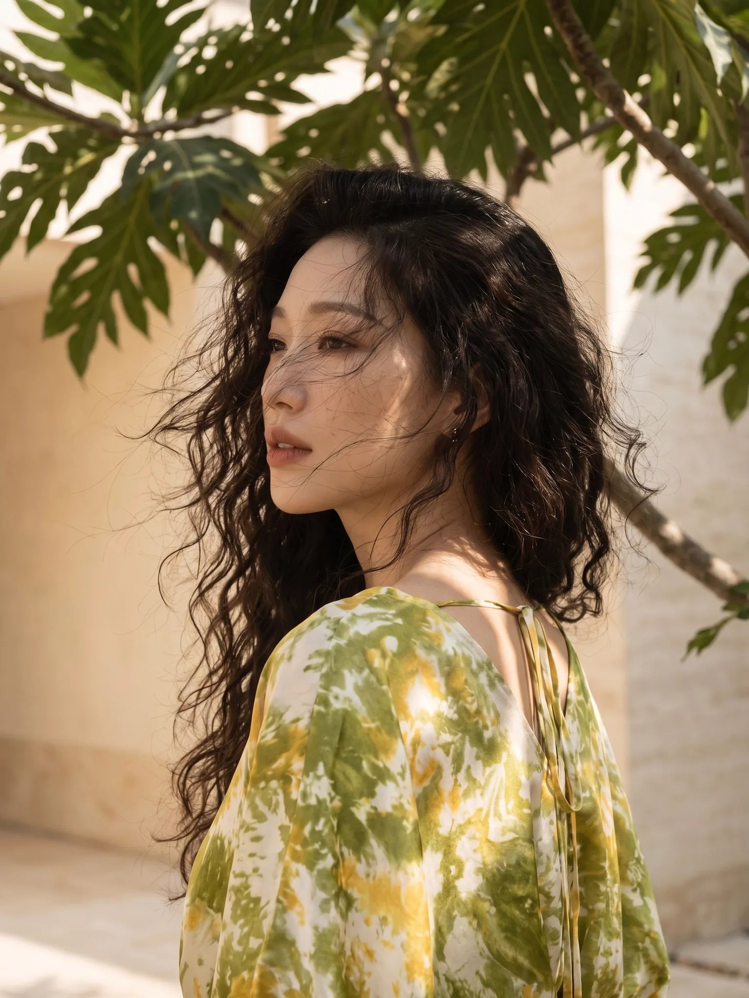 Đầm kaftan lụa tơ tằm nhuộm loang tie-dye thời trang Hity