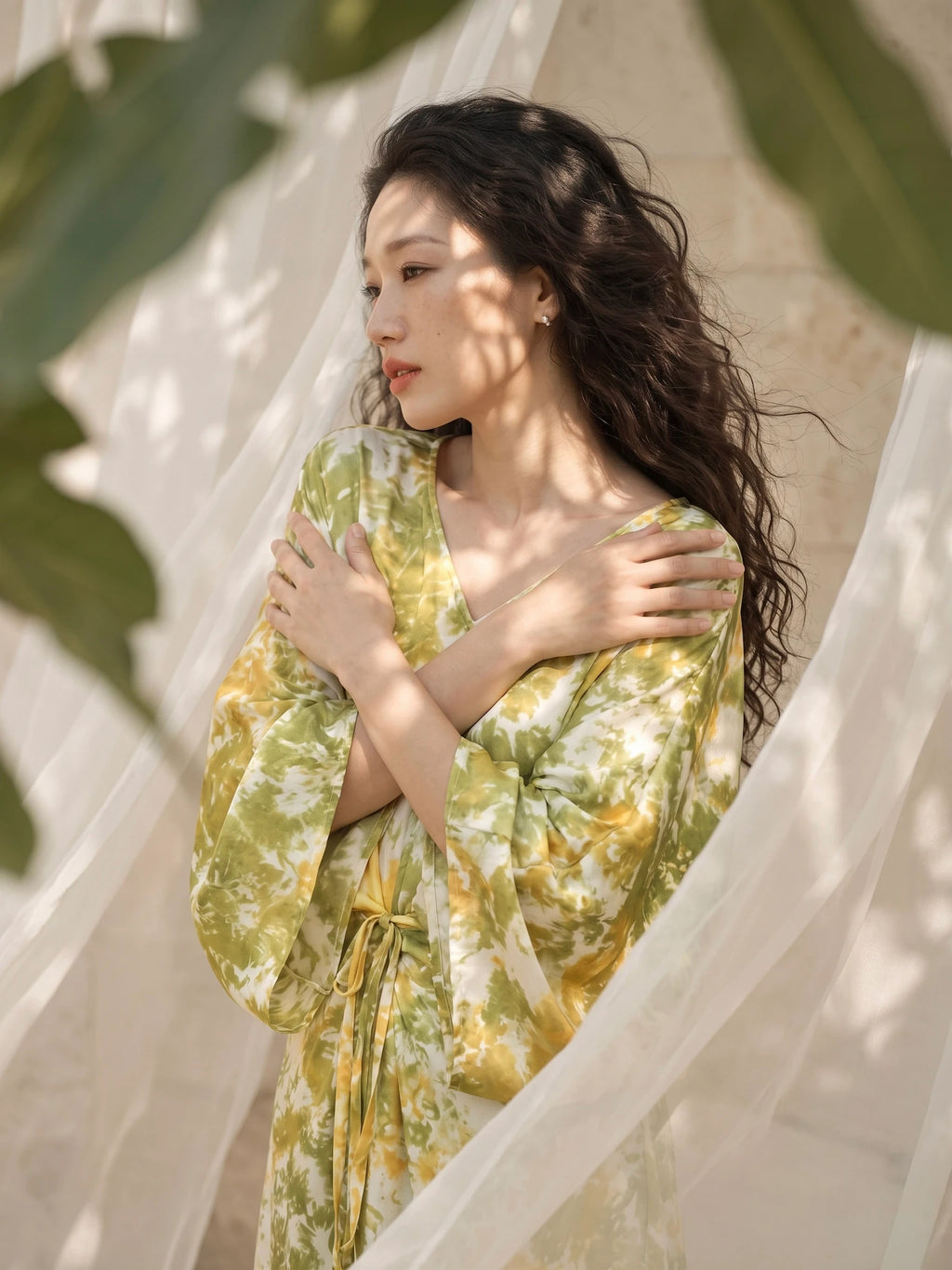 Đầm kaftan lụa tơ tằm nhuộm loang tie-dye thời trang Hity