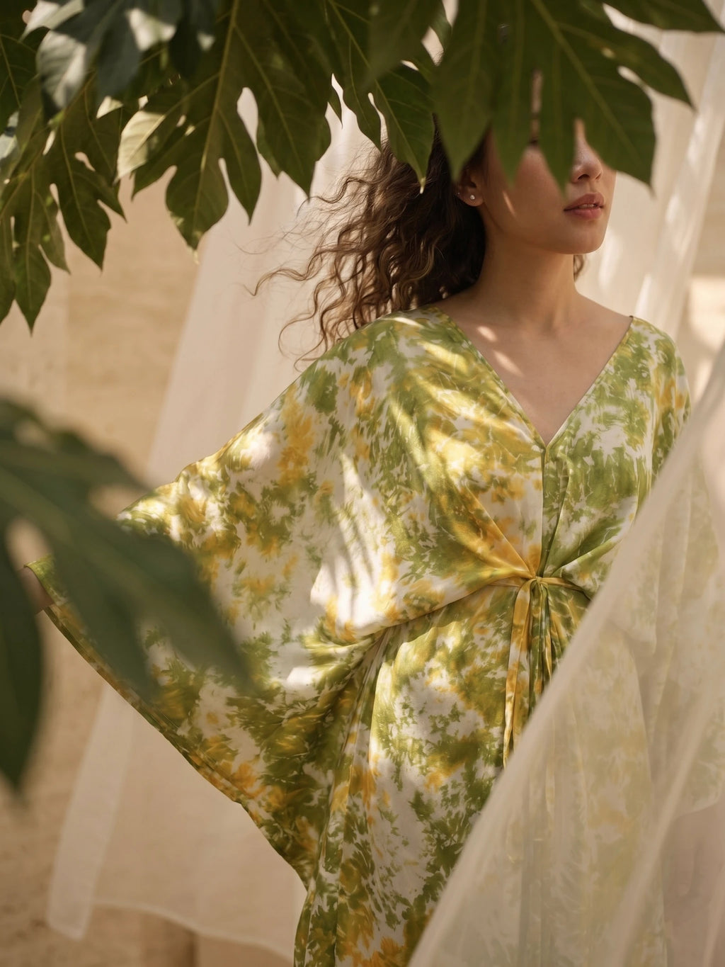 Đầm kaftan lụa tơ tằm nhuộm loang tie-dye thời trang Hity