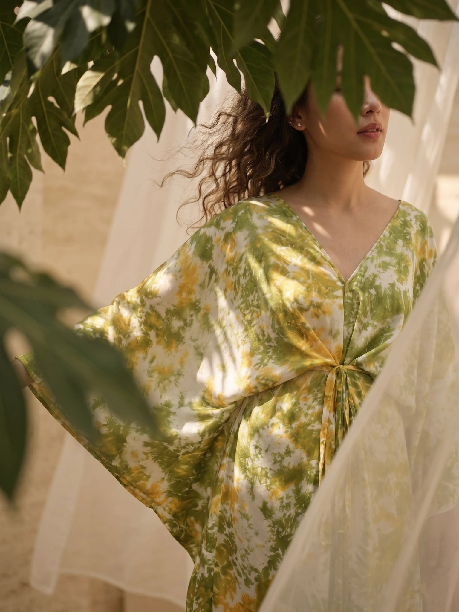 Đầm kaftan lụa tơ tằm nhuộm loang tie-dye thời trang Hity