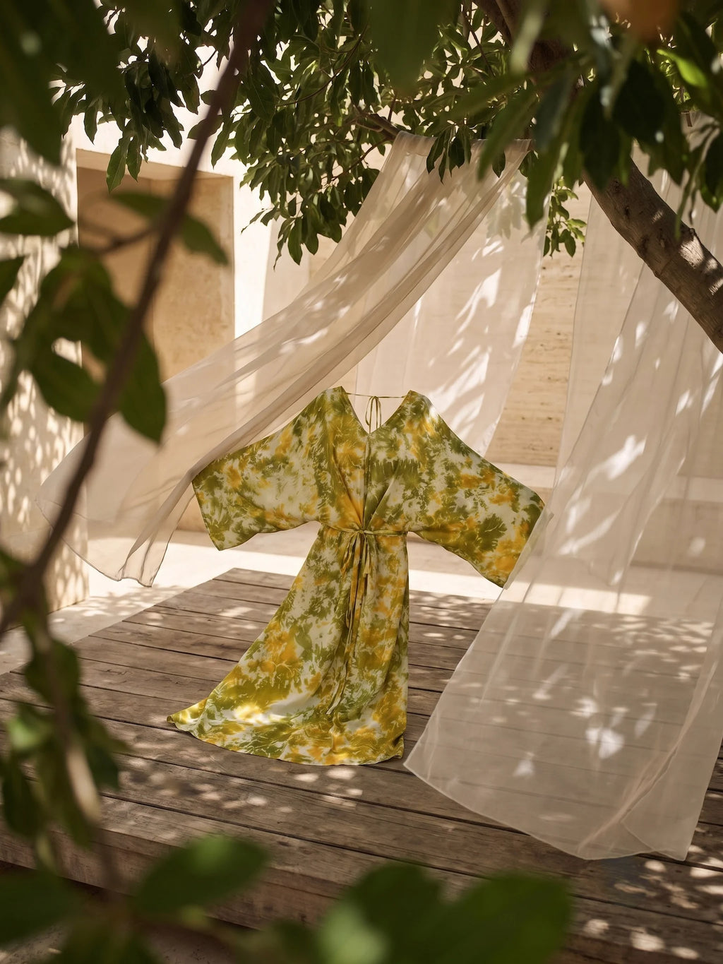 Đầm kaftan lụa tơ tằm nhuộm loang tie-dye thời trang Hity