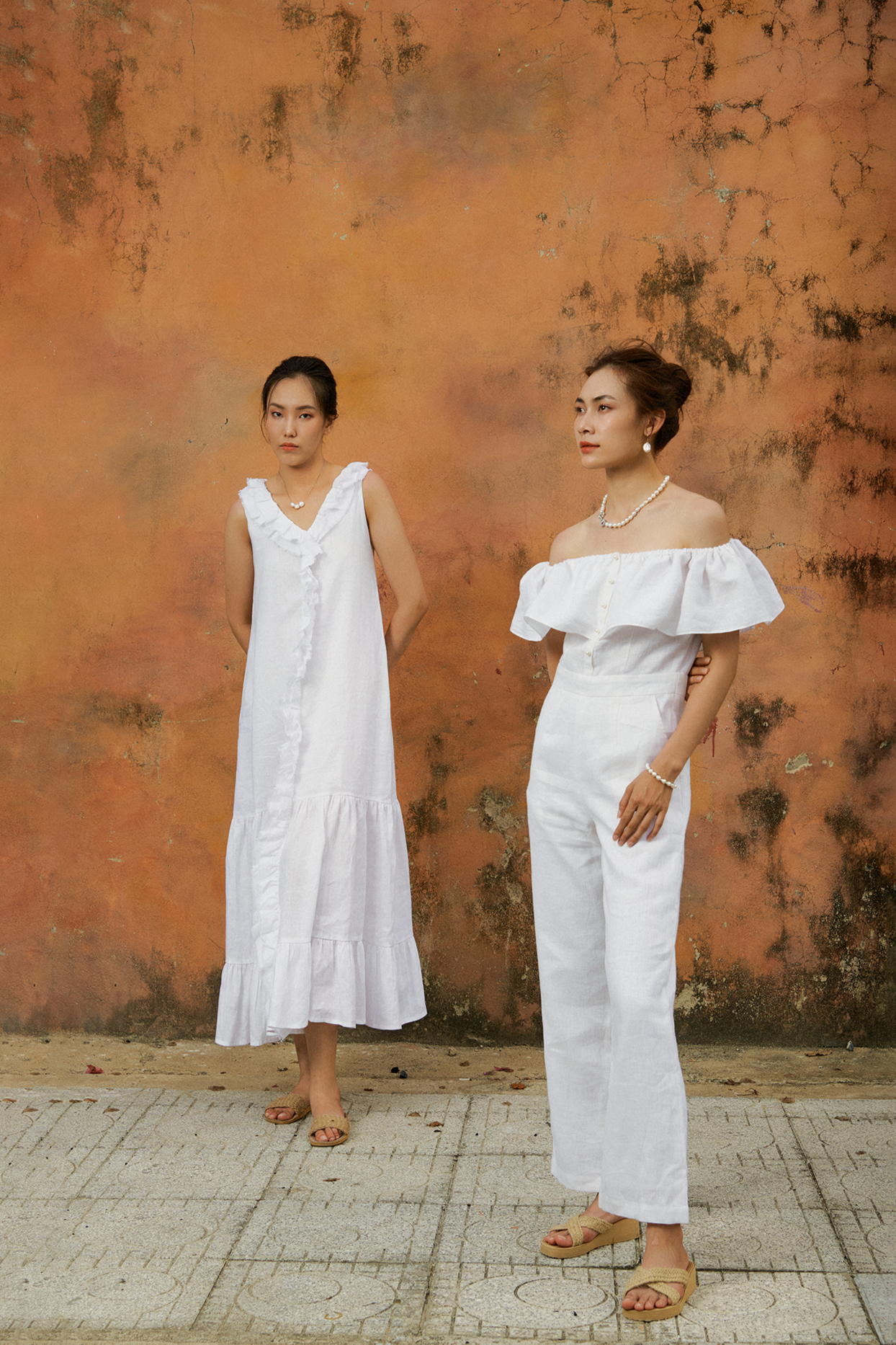 Đầm maxi suông linen trắng thêu rua chỉ thời trang Hity