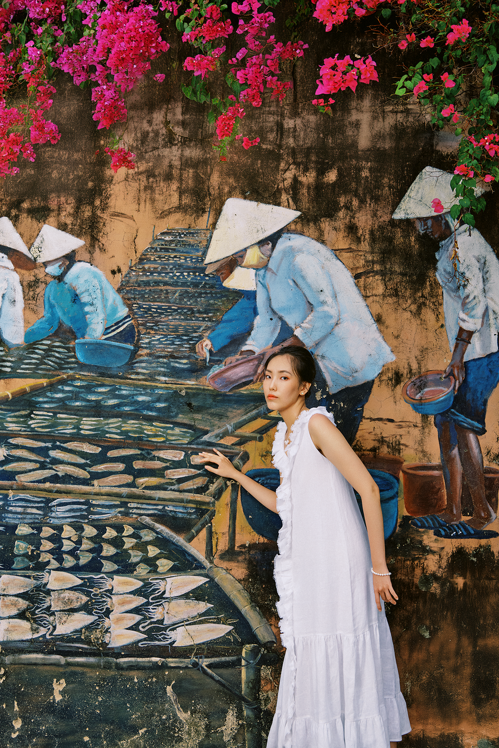 Đầm maxi suông linen trắng thêu rua chỉ thời trang Hity