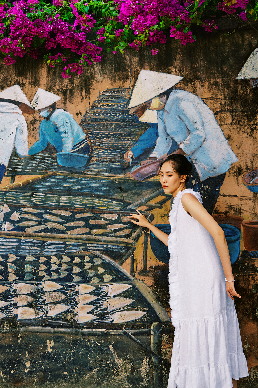 Đầm maxi suông linen trắng thêu rua chỉ thời trang Hity