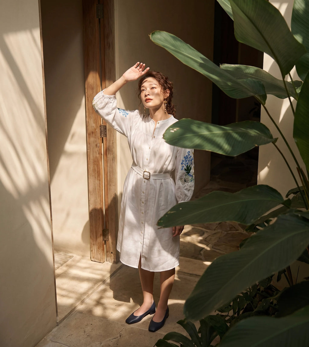 Đầm suông linen trắng thêu tay Mơ thời trang Hity