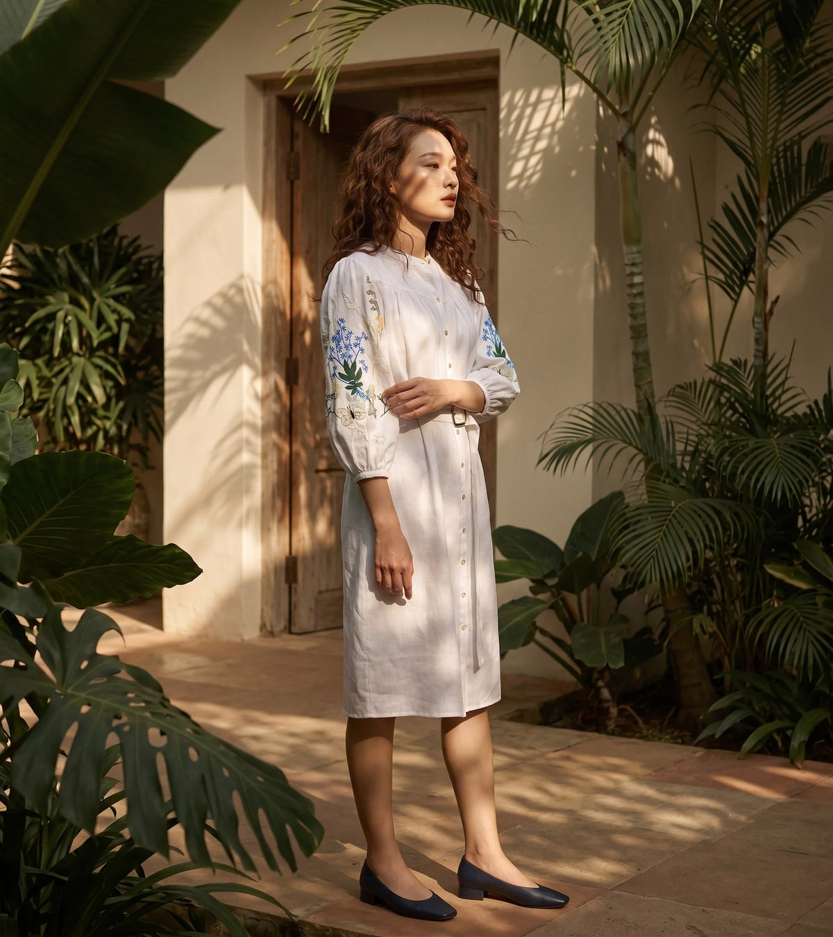 Đầm suông linen trắng thêu tay Mơ thời trang Hity