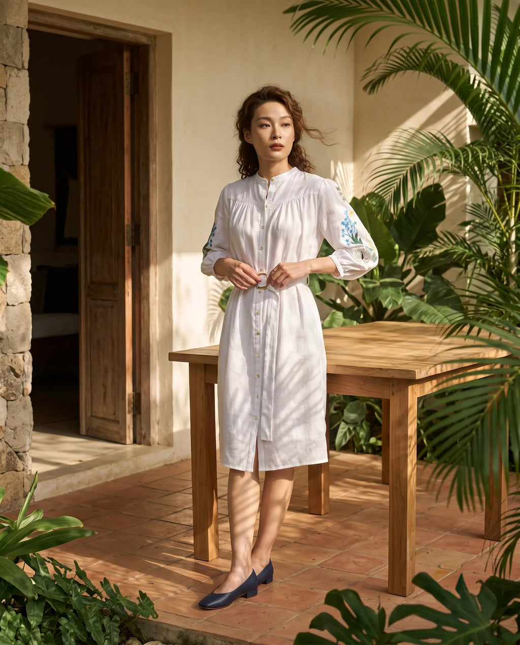 Đầm suông linen trắng thêu tay Mơ thời trang Hity