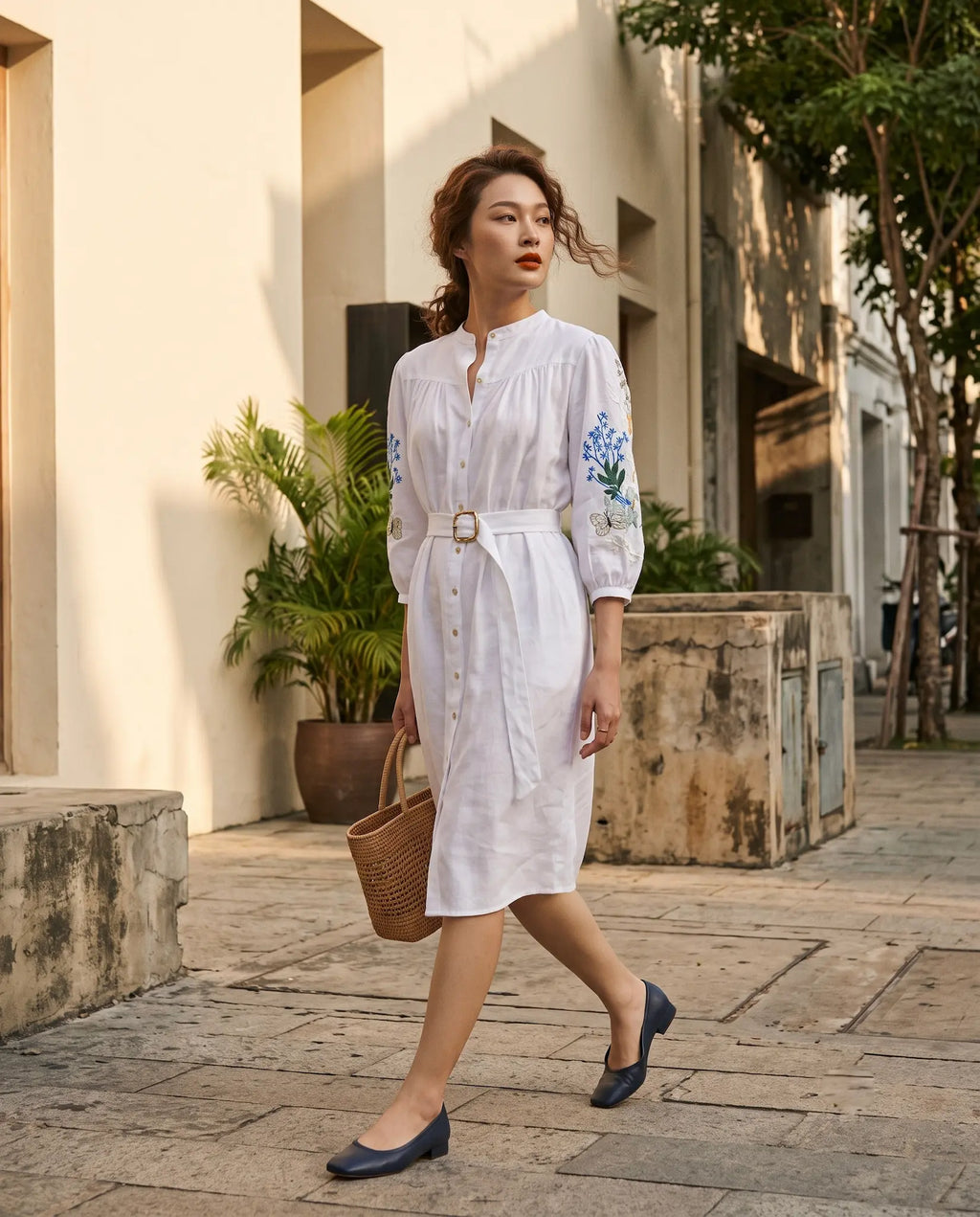Đầm suông linen trắng thêu tay Mơ thời trang Hity