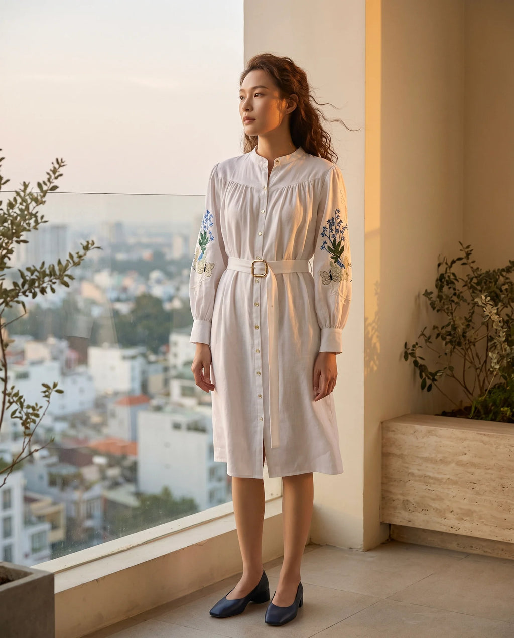 Đầm suông linen trắng thêu tay Mơ thời trang Hity