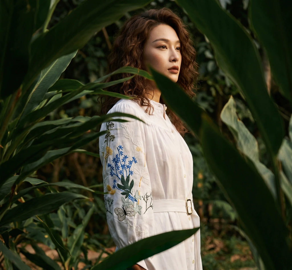 Đầm suông linen trắng thêu tay Mơ thời trang Hity