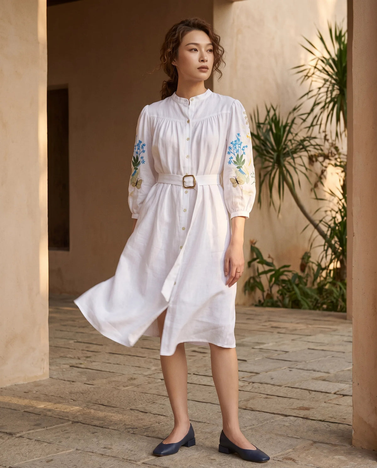 Đầm suông linen trắng thêu tay Mơ thời trang Hity