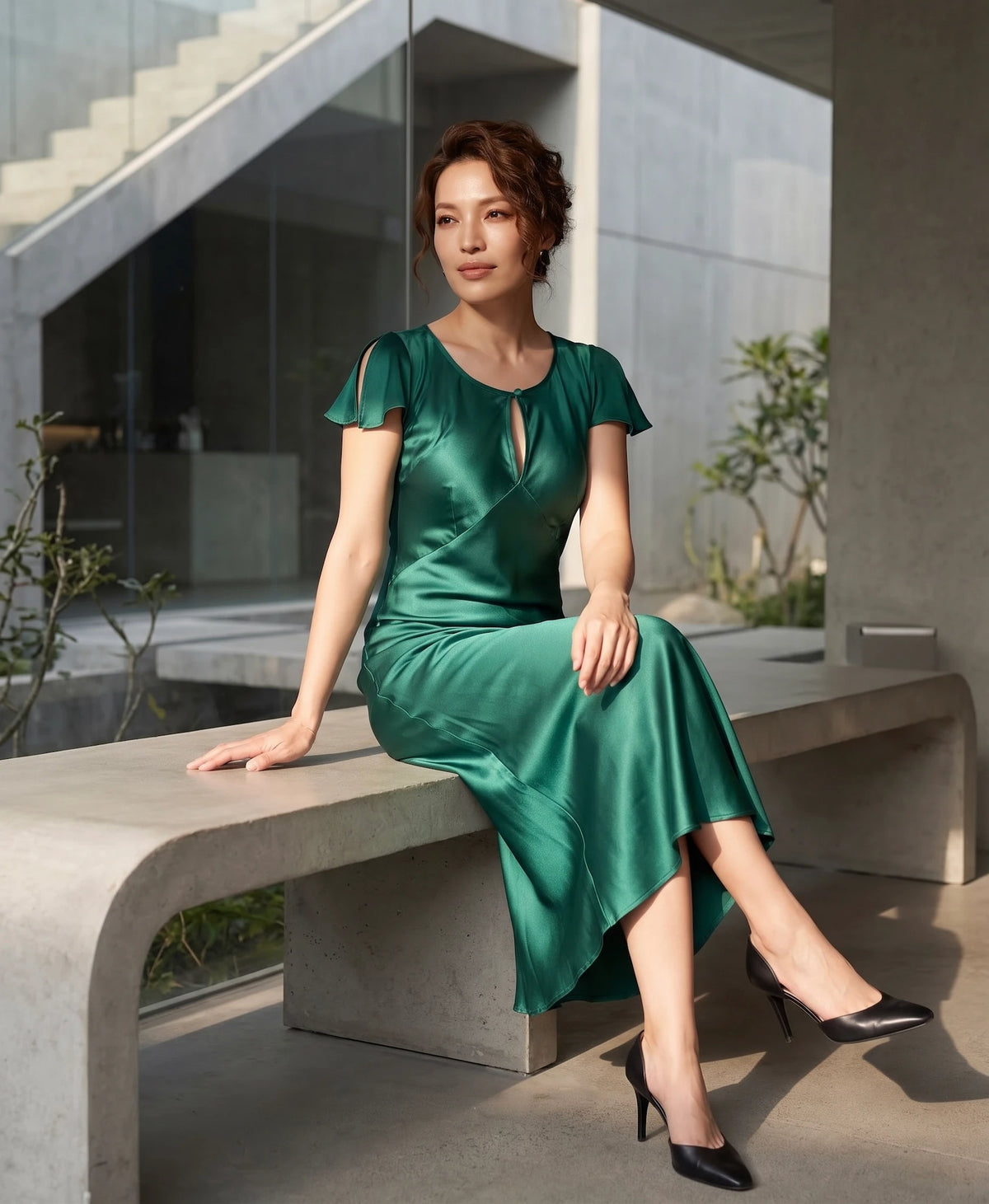 Đầm midi lụa tơ tằm satin Bảo Lộc thời trang Hity