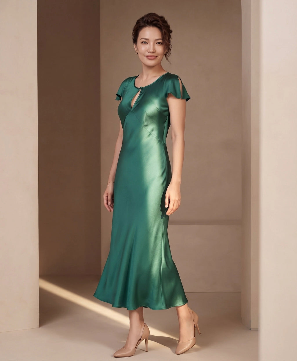 Đầm midi lụa tơ tằm satin Bảo Lộc thời trang Hity