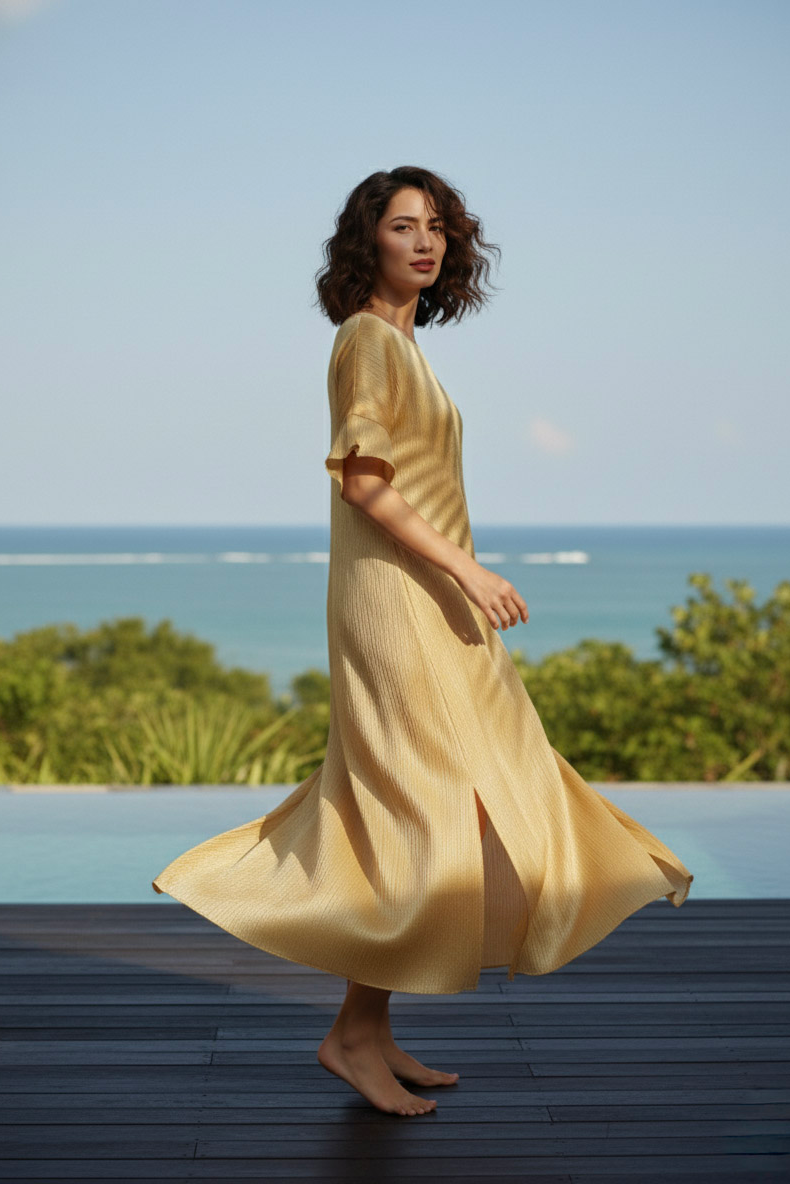 Đầm lụa tơ tằm lãnh Mỹ A thời trang bền vững Hity