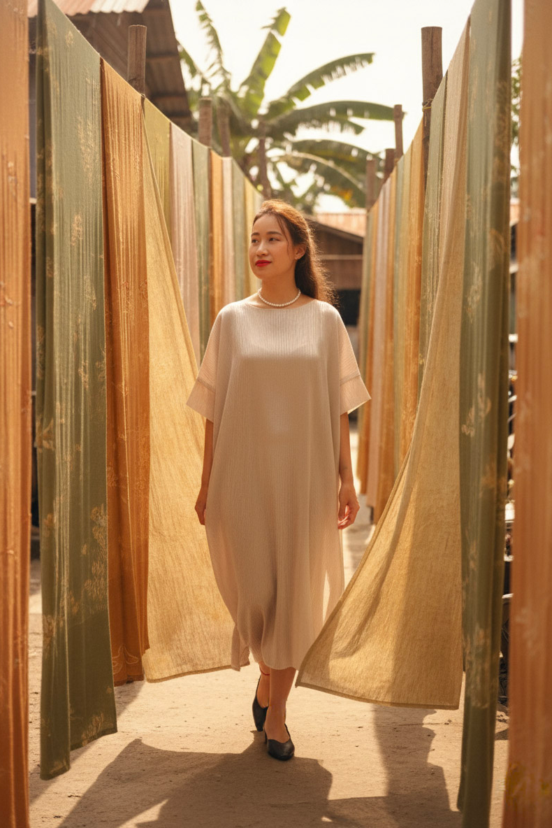 Đầm suông lụa tơ tằm lãnh Mỹ A thời trang Hity