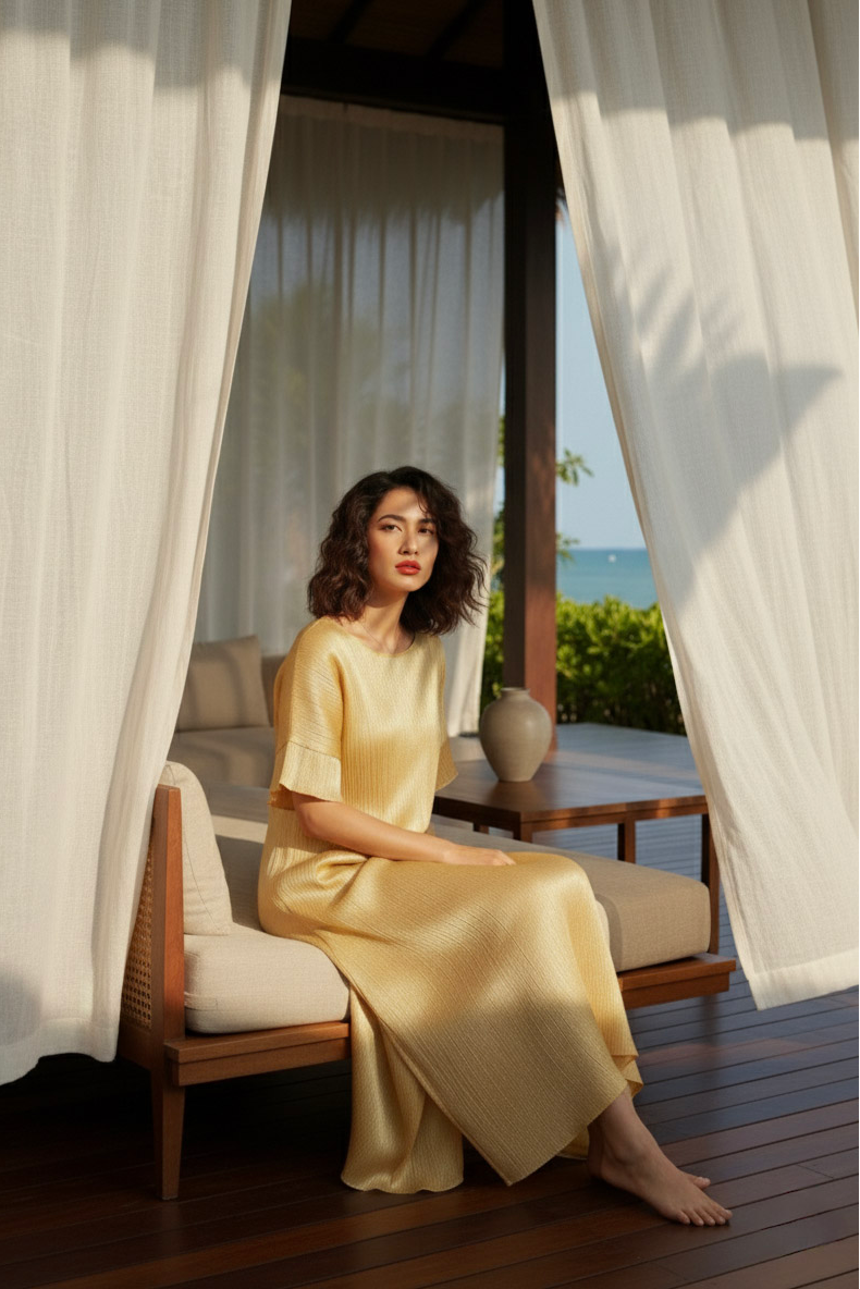 Đầm lụa tơ tằm lãnh Mỹ A thời trang bền vững Hity