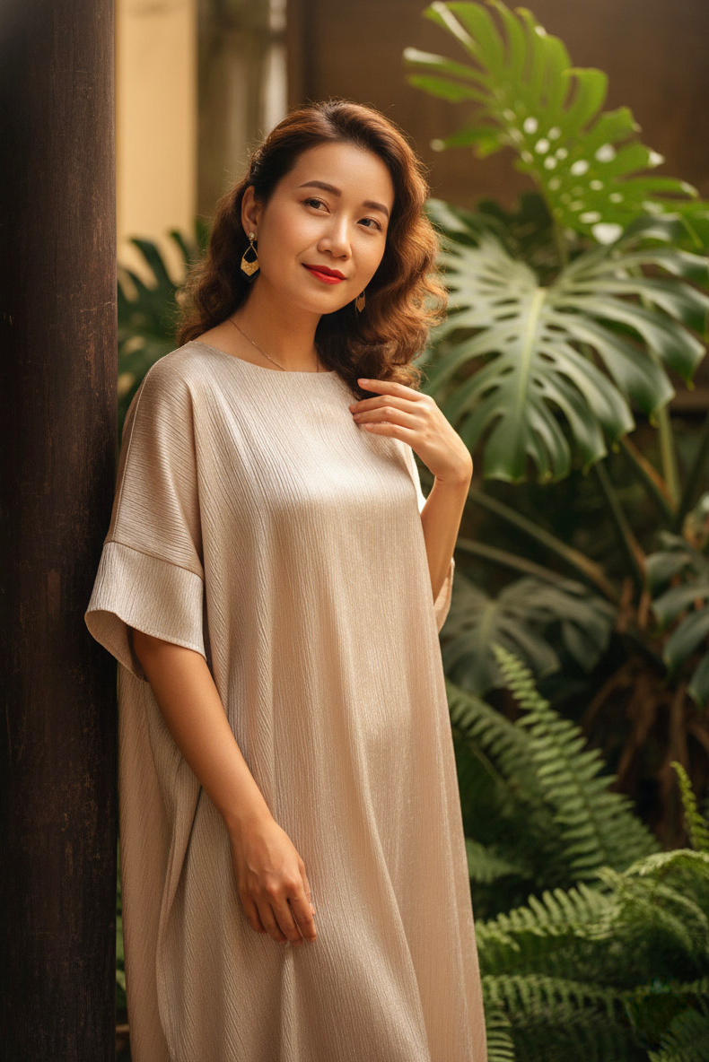 Đầm suông lụa tơ tằm lãnh Mỹ A thời trang Hity