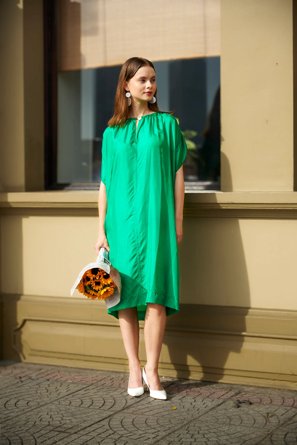 Đầm oversize lụa tơ tằm xanh ngọc lục bảo thời trang Hity