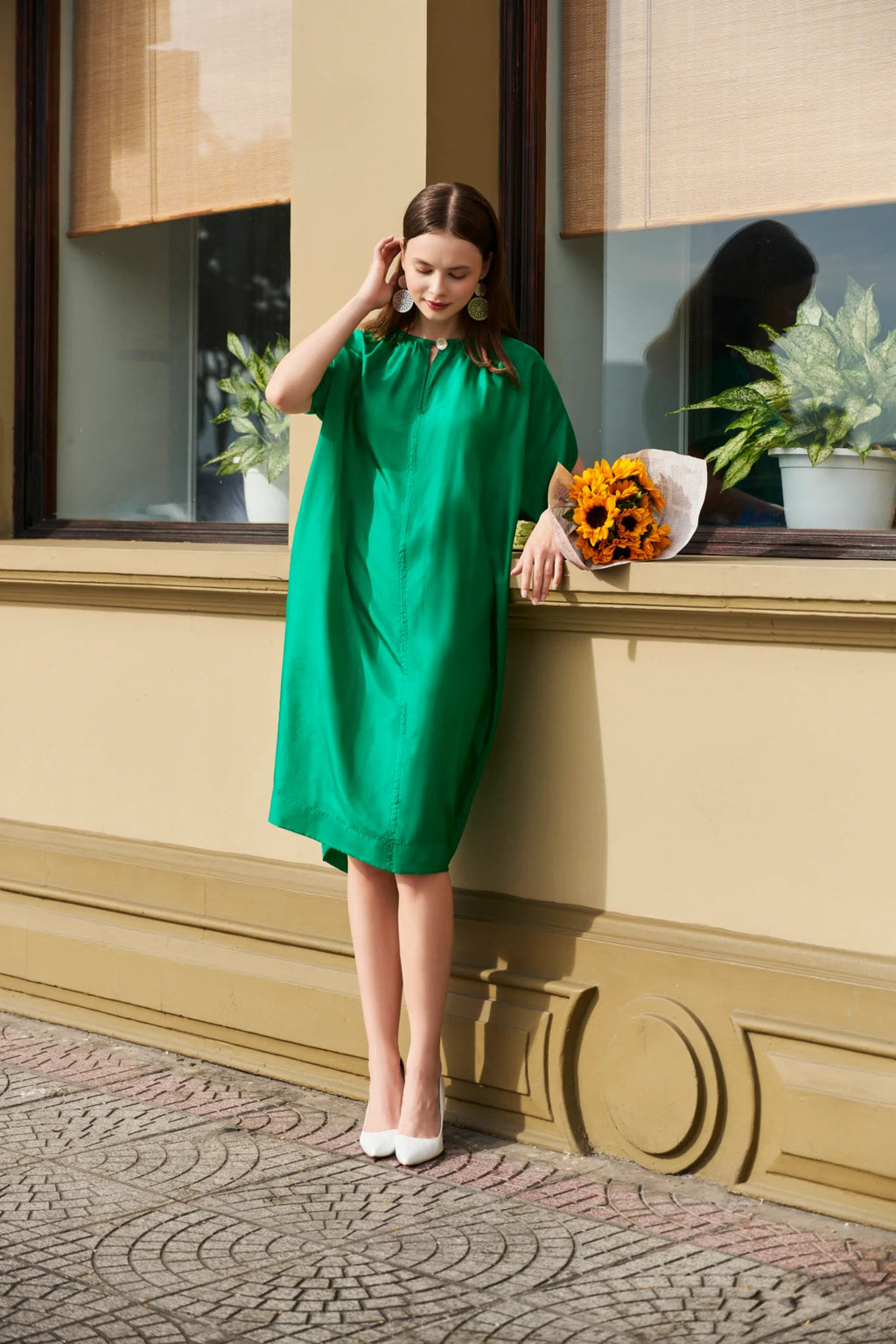 Đầm oversize lụa tơ tằm xanh ngọc lục bảo thời trang Hity