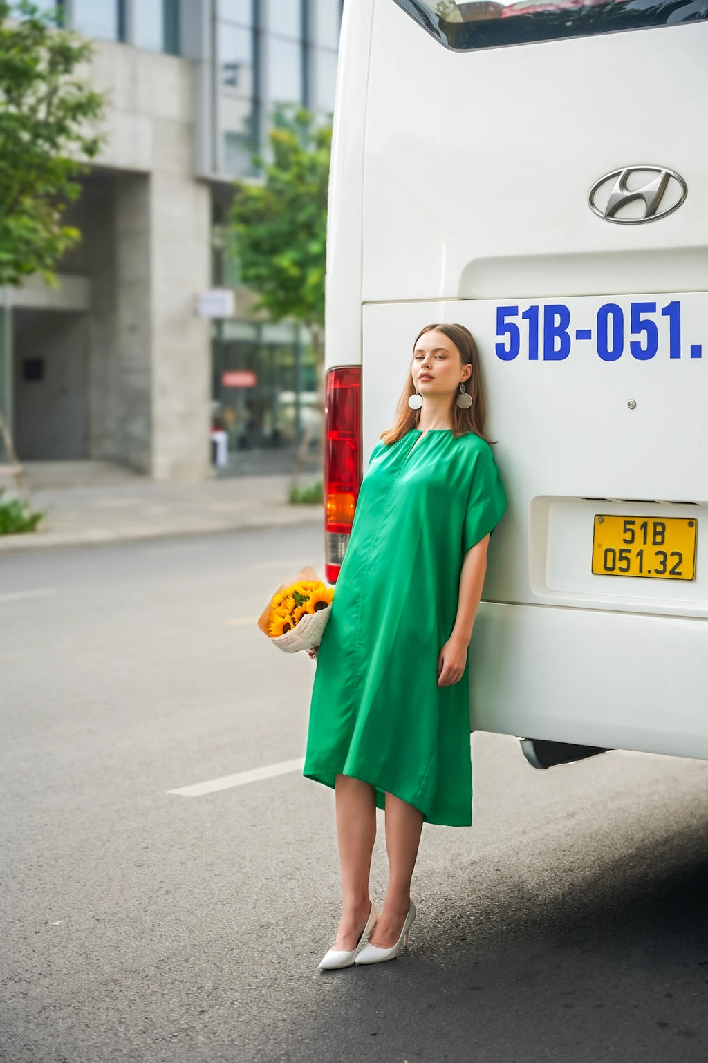 Đầm oversize lụa tơ tằm xanh ngọc lục bảo thời trang Hity